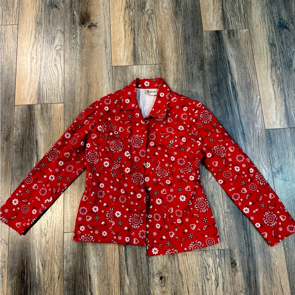 Women’s 90s Vintage Western Bandana Print Blazer Size Medium